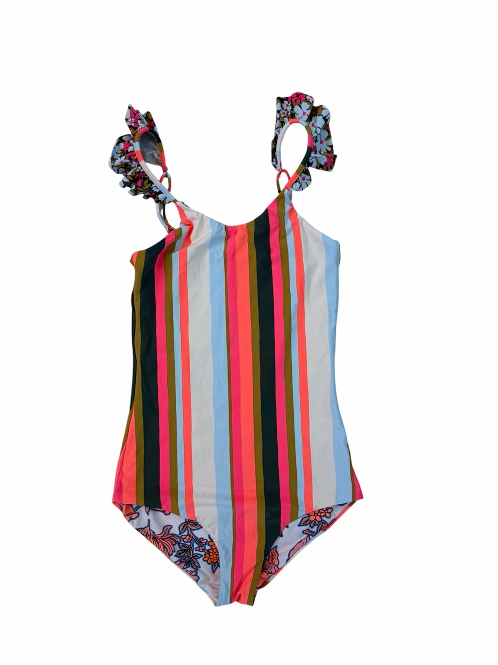 Maaji Multicolor Vertical Stripe One-Piece Swimsuit with Ruffle Straps Revers